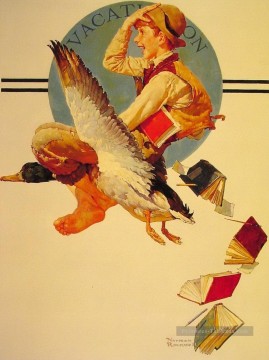 ノーマン・ロックウェル Painting - ガチョウに乗る休暇中の少年 1934 年 ノーマン ロックウェル